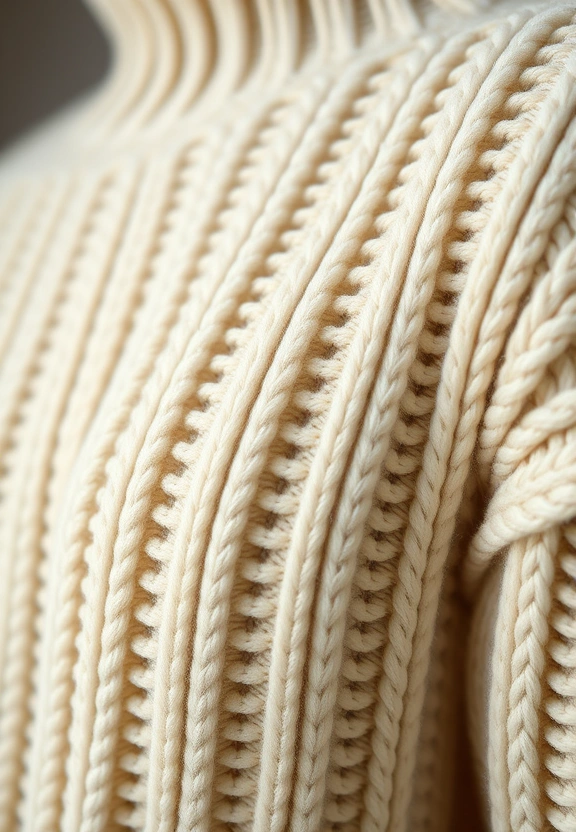 Knitwear collection — chunky ribbed cream sweater detail