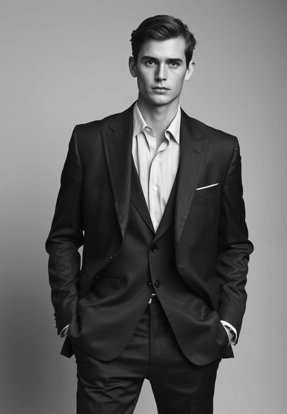 Look 03 — relaxed tailored suit in black and white