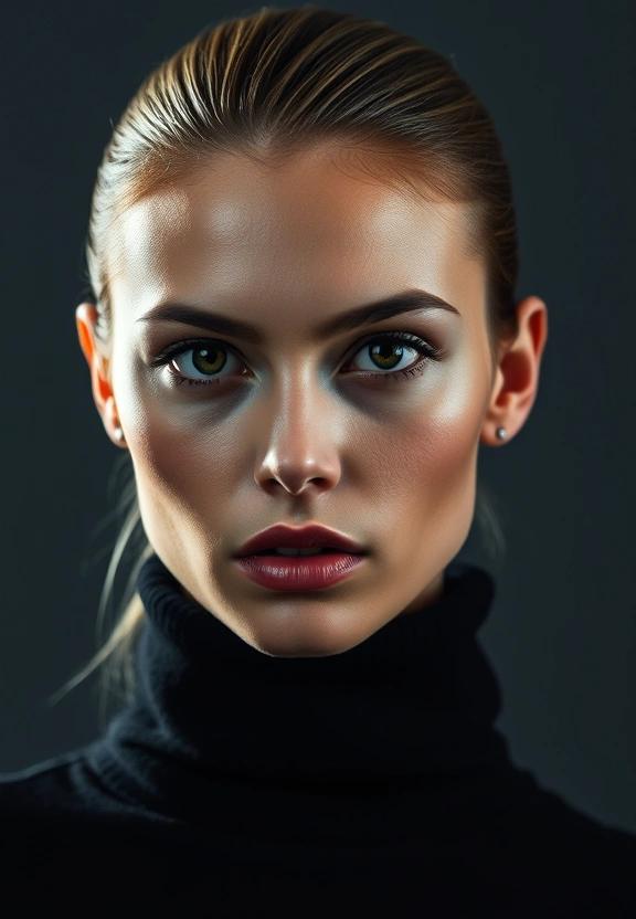 Look 05 — turtleneck portrait with dramatic lighting