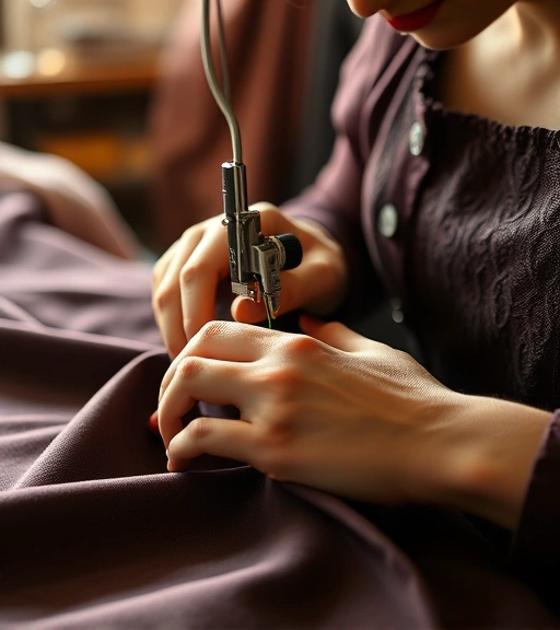 Artisan hands crafting fabric in the atelier